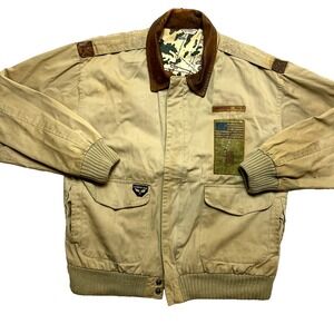 VINTAGE American Bomber Flight Jacket Mens M Tan Canvas Safari ~Rare~